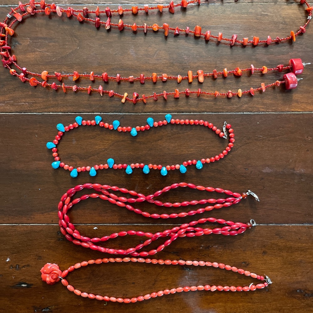 Coral, turquoise necklace and beads